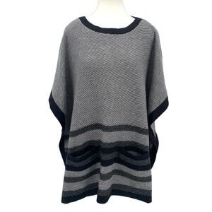 J.Jill Heather Gray Black Pockets Poncho Top One Size Wool Blend Oversized